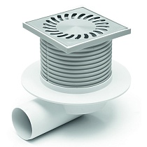 Душевой трап AZARIO DN50 12,0х12,2см, пластиковый, горизонтальный слив, универсальный, решетка из нержавеющей стали (AZ-425 X L)